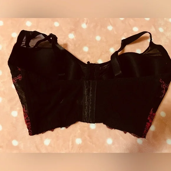 Frederick's of Hollywood Elegant Black and Red Lace Bra 34F - Picture 2 of 5